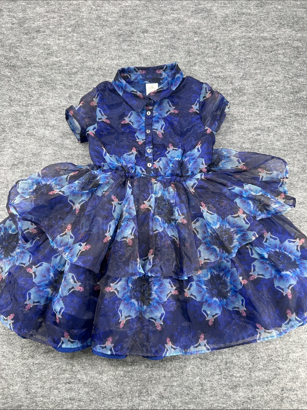 Disney Cinderella Fancy dress Girls Navy Blue Floral Tulle Party Dress Size 9/10